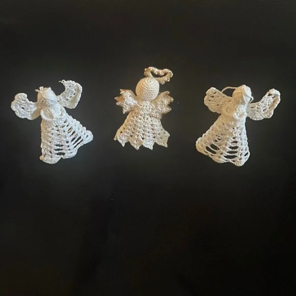 Set Of 10 Crocheted Starched Christmas ornament 3D Angels - Picture 4 of 6